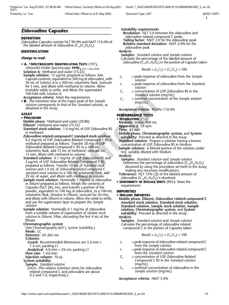 Zidovudine Capsules PDF Chromatography Techniques