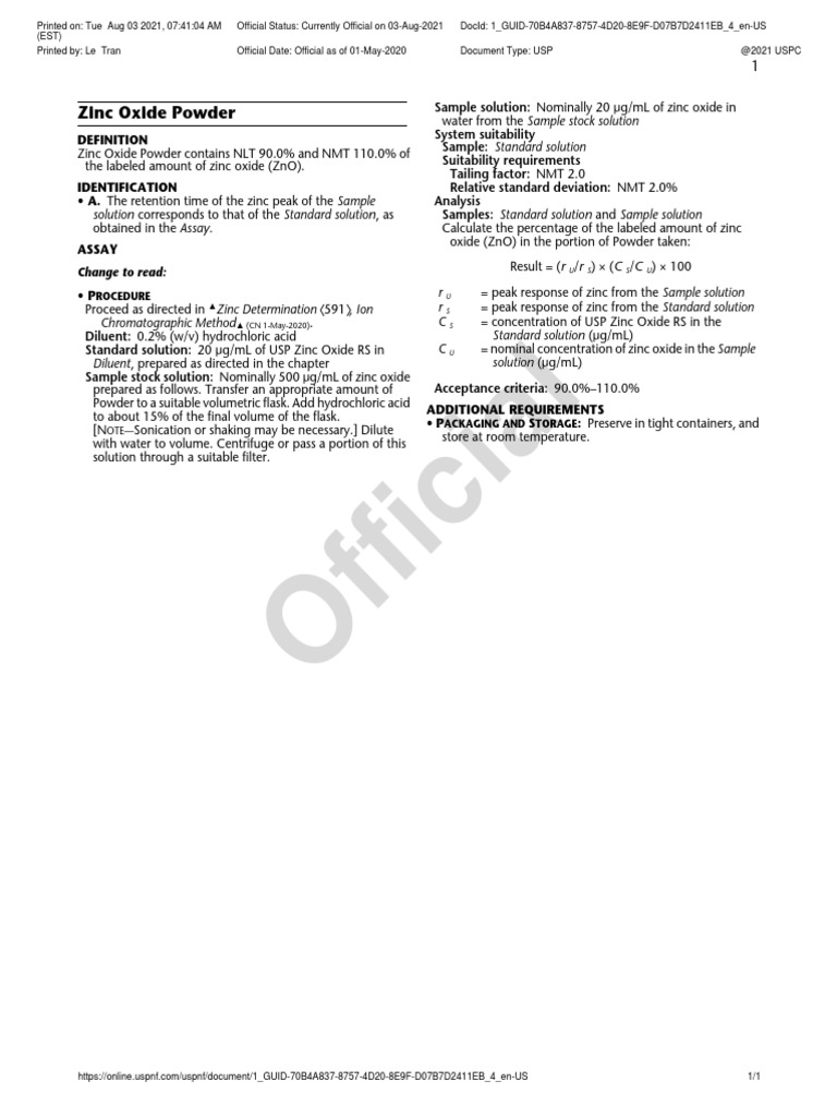 Zinc Oxide Powder PDF Zinc Oxide Zinc