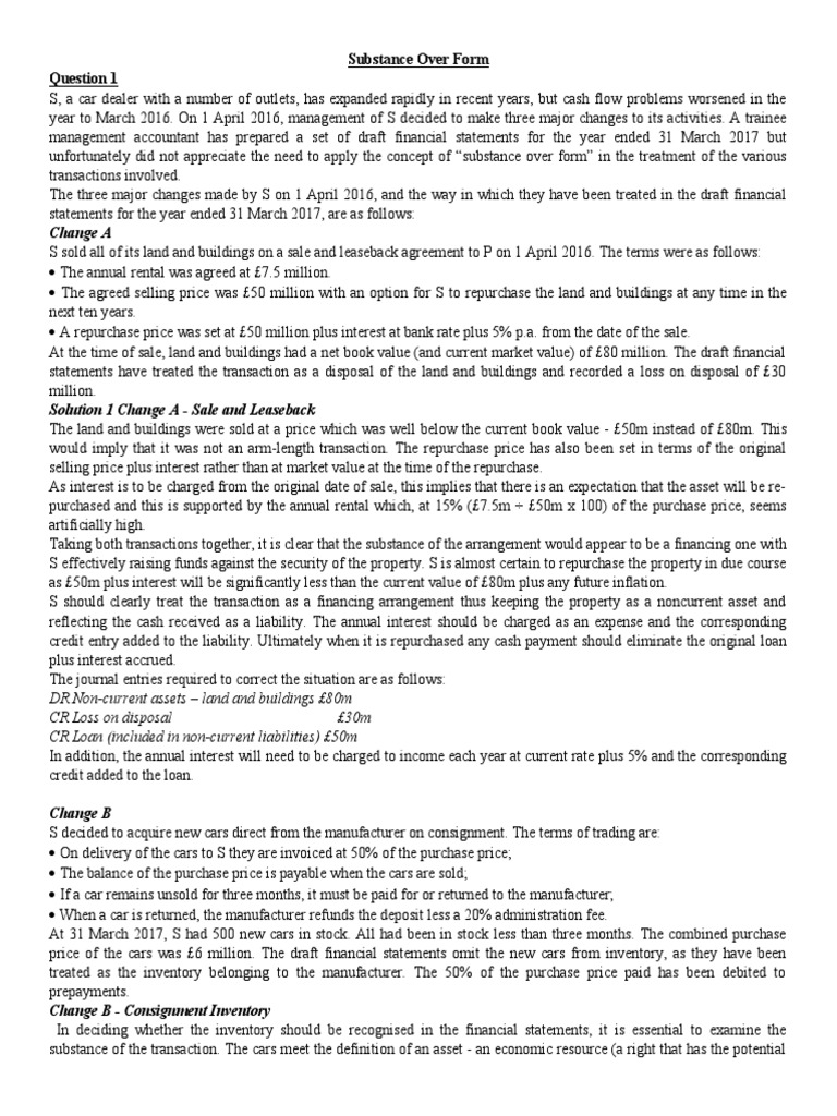 Substance Over Form | PDF | Fair Value | Valuation (Finance)