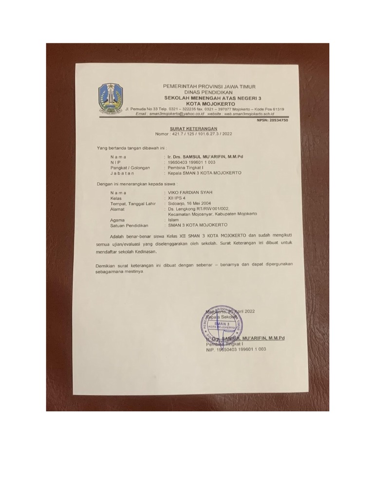 Surat Keterangan Kelas XII | PDF