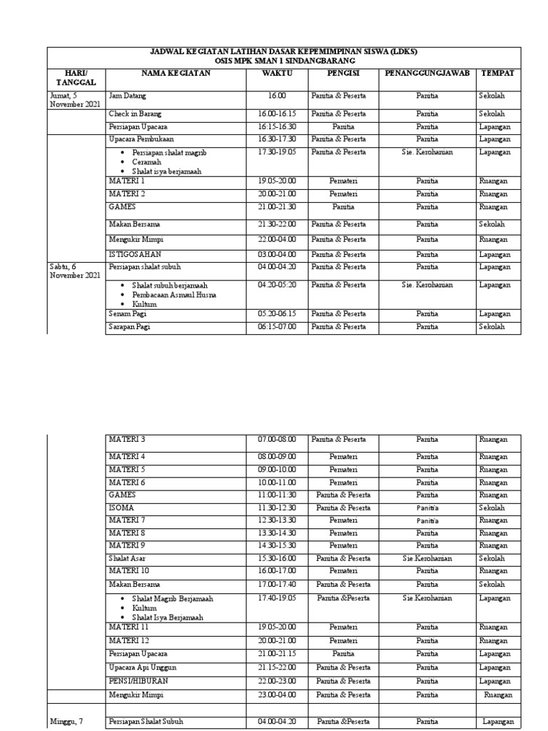 Jadwal Kegiatan LDKS | PDF