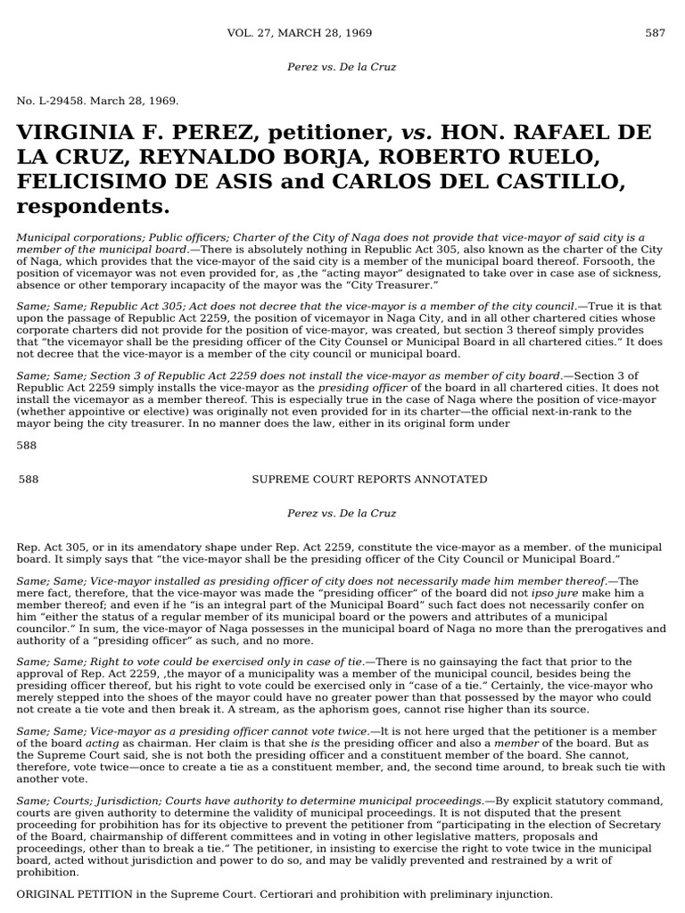 G15 16 Perez V De La Cruz 27 Scra 587 No L 29458 Files Pdf