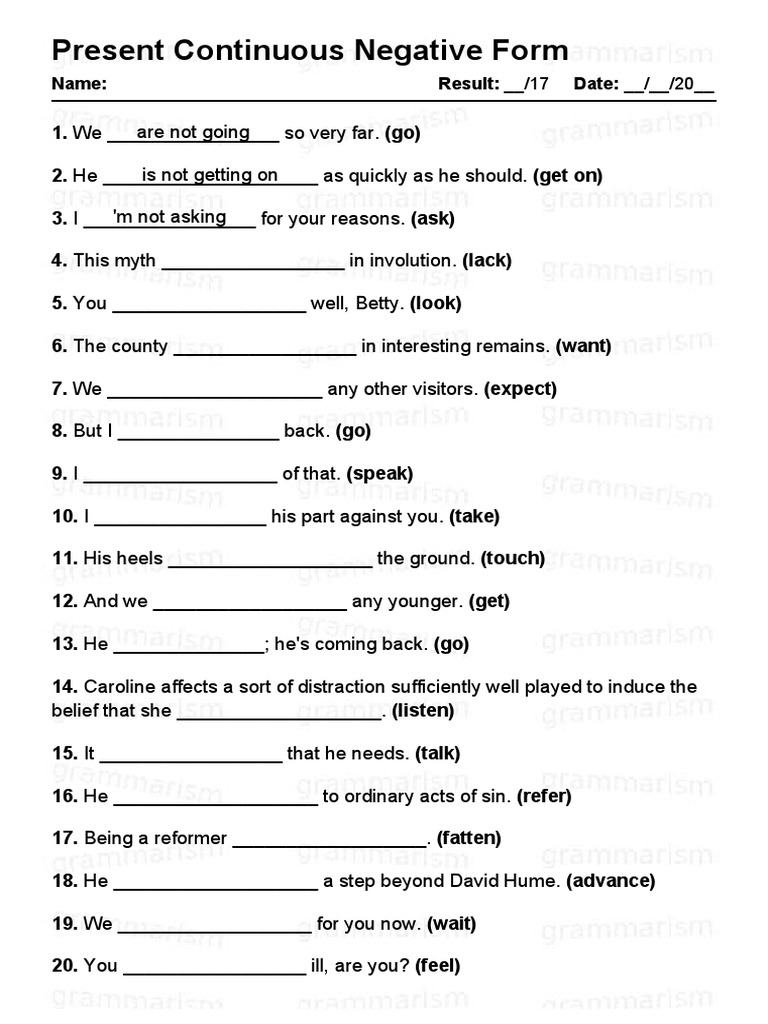 Present Continuous Negative Exercises | PDF