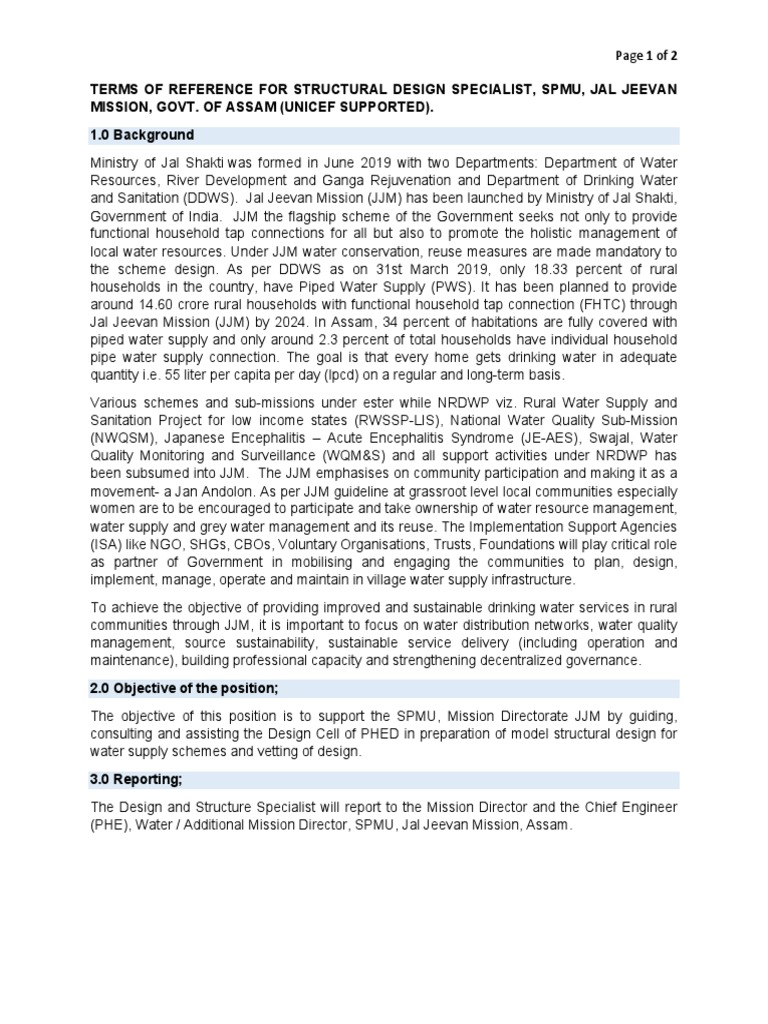 Structural Design Specialist for JJM | PDF | Water Supply | Water