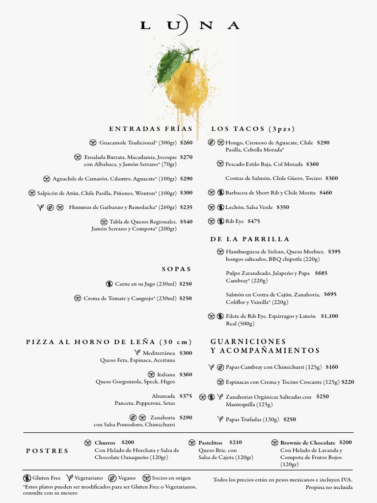 Menu de Luna | PDF | Comida y bebida | Alimentos