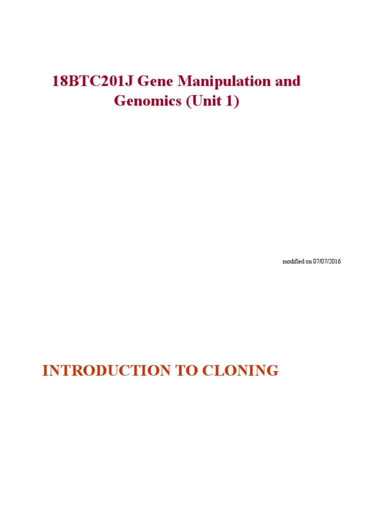Understanding Gene Manipulation An Introduction to Cloning Techniques