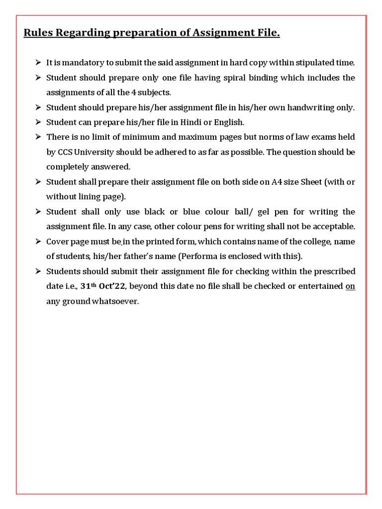 Rules, Cover Poge & Topics of Assignment (LLB V Semester) | PDF | Res ...