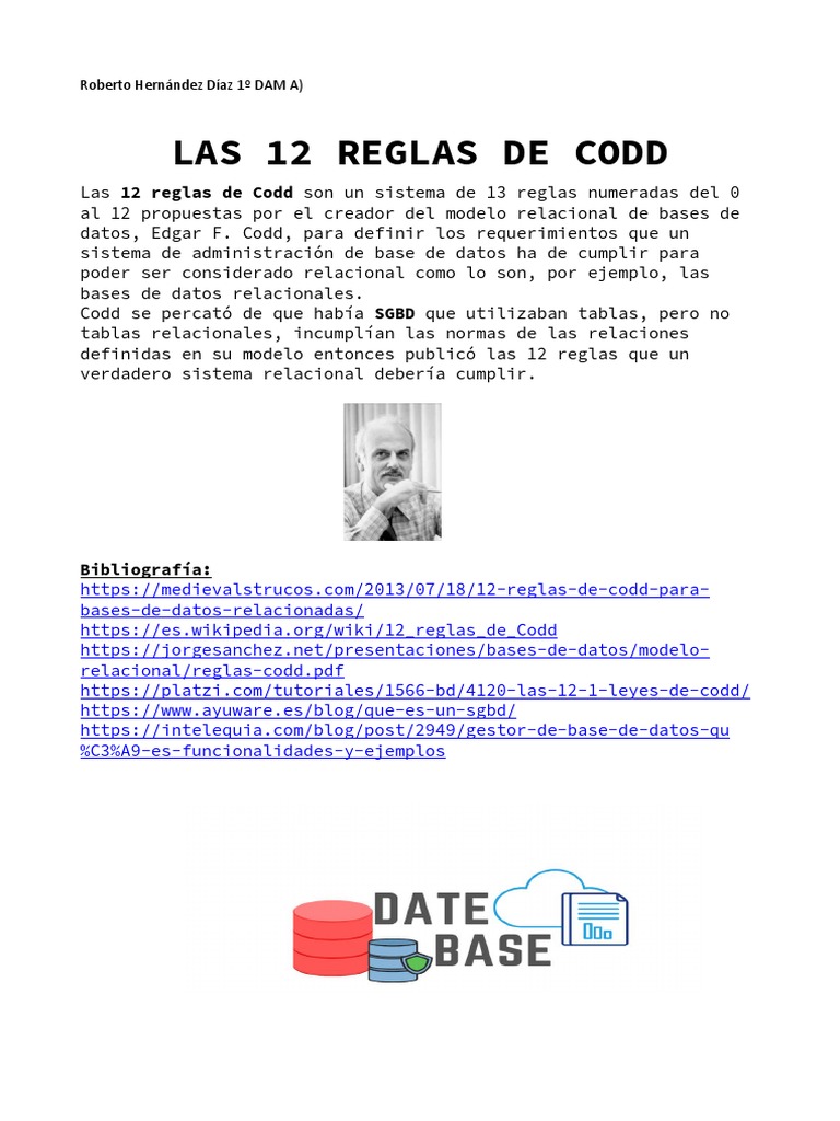 12 Reglas de Codd en Bases de Datos | PDF | Bases de datos | Base de ...
