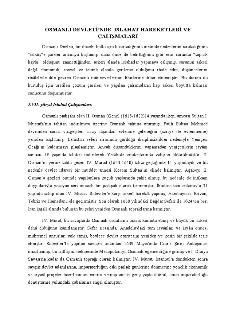 Hafta Osmanlı Devletinde Islahat Hareketleri | PDF