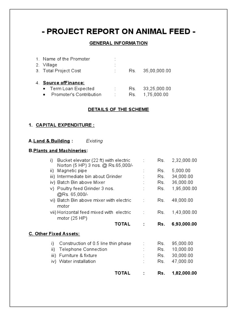 Cattle Feed Plant Project Report | PDF | Expense | Depreciation