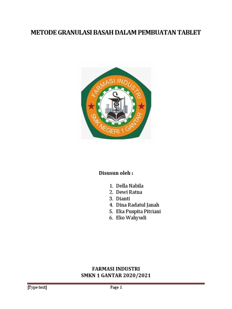 Metodik pembuatan tablet dengan granulasi basah pdf