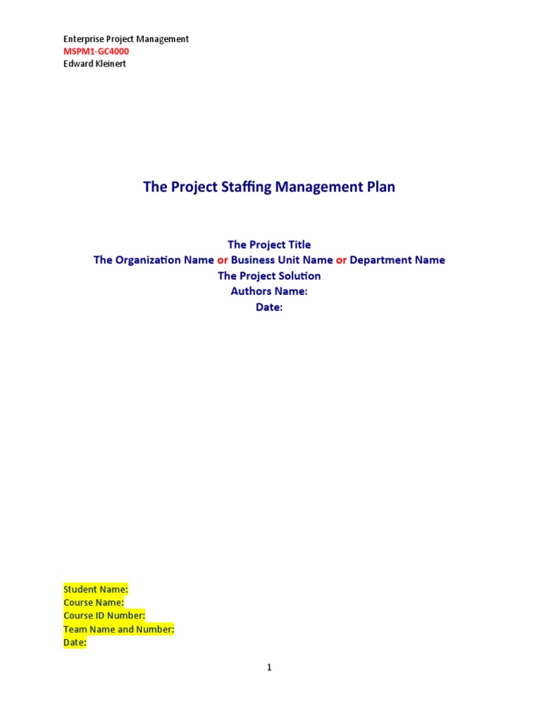 The Project Staffing Management Plan MSPM1-GC4000 TEMPLATE | PDF ...