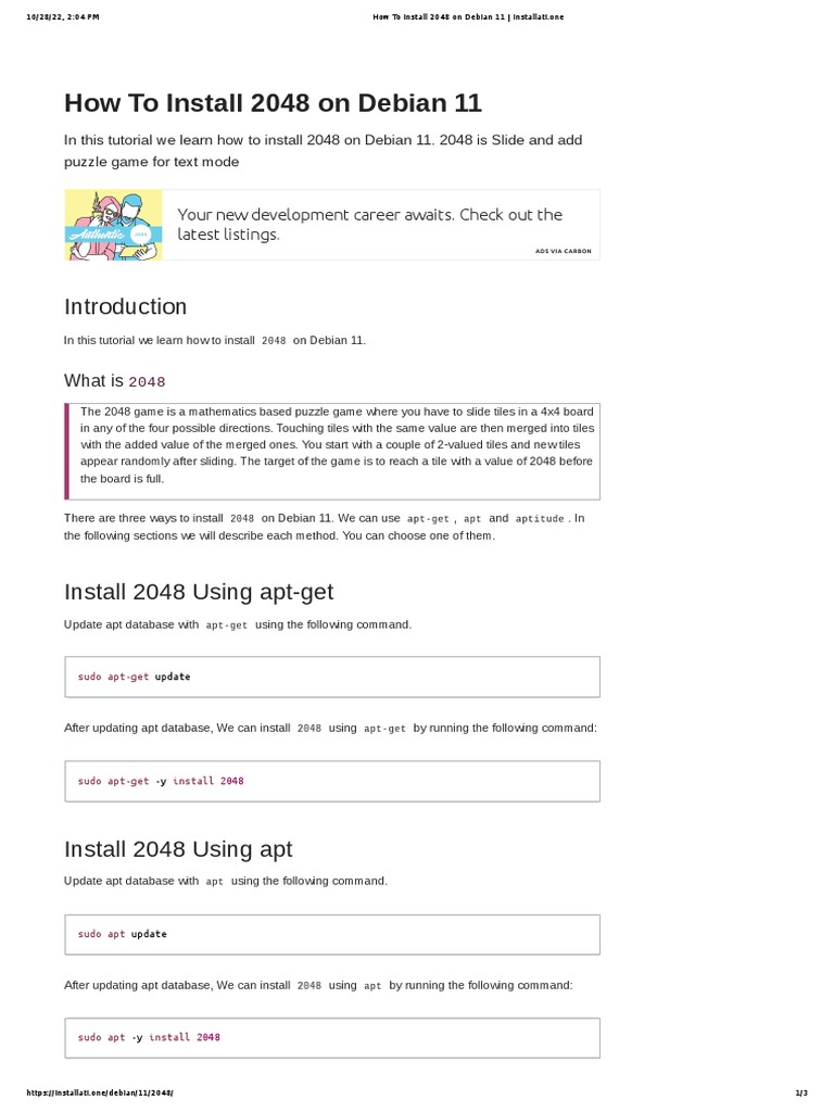 How To Install 2048 On Debian 11 - Installati - One | PDF | Software ...