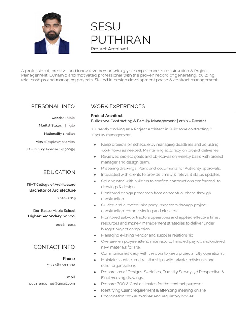 Ar Sesu Puthiran Project Architect 1 Pdf Architect