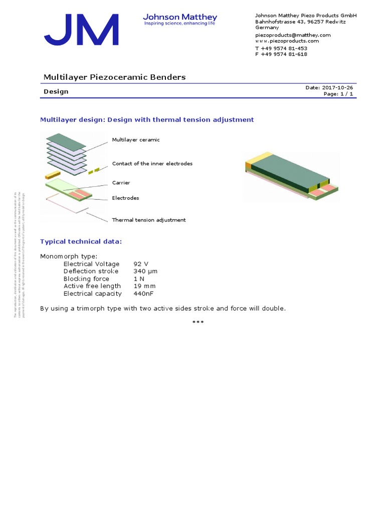 JM Piezoproducts 105eng Multilayer Piezo Benders PDF Materials