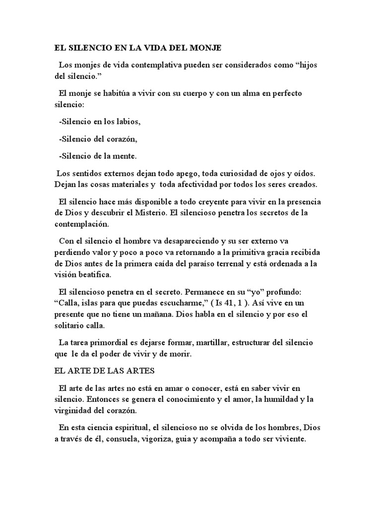 El Silencio en la Vida del Monje | PDF | Dios | Alma
