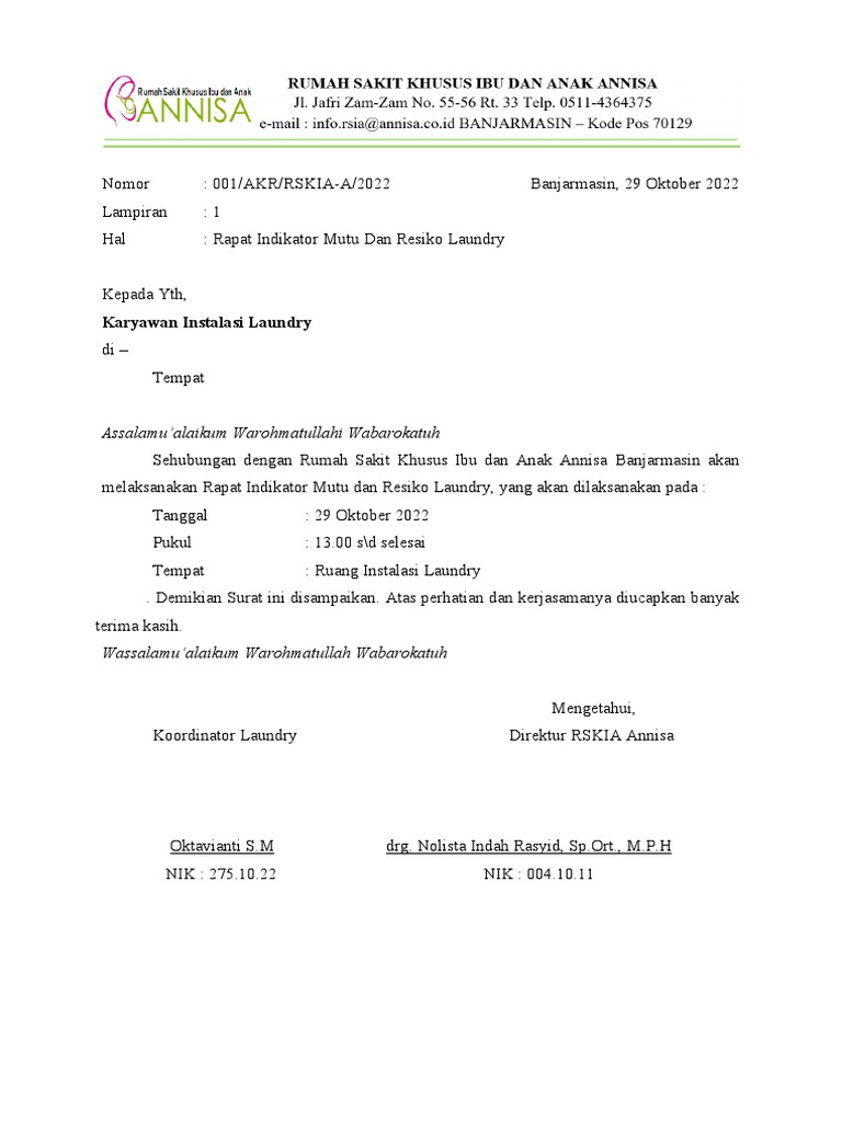 Surat Undangan Rapat Monitoring Dan Evaluasi Akreditasi (I) | PDF