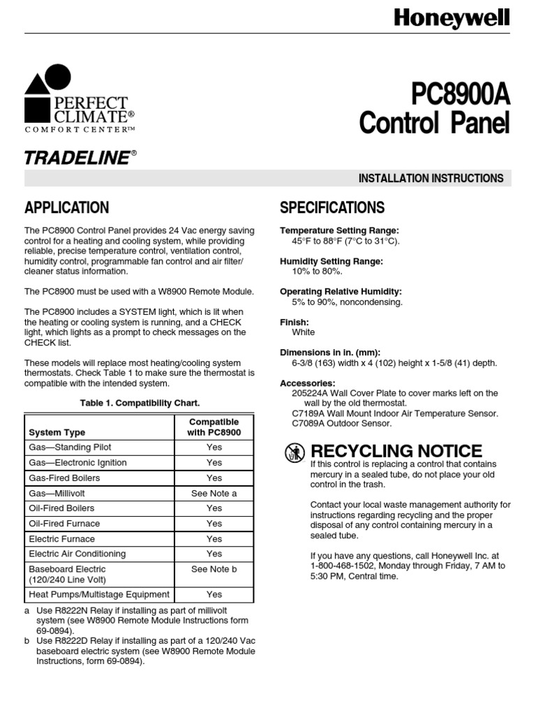 PC8900 Installation PDF Electrical Wiring Thermostat