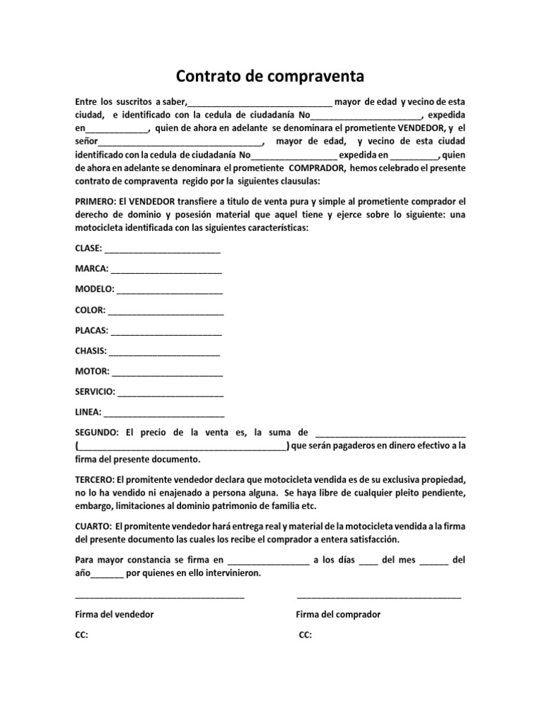 Contrato de Compraventa de Motocicleta | PDF | Negocios | Finanzas y dinero