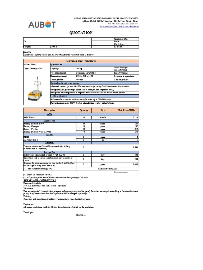 AUBOT - Quotation For T500 - 2 2402 | PDF | Electrical Engineering ...