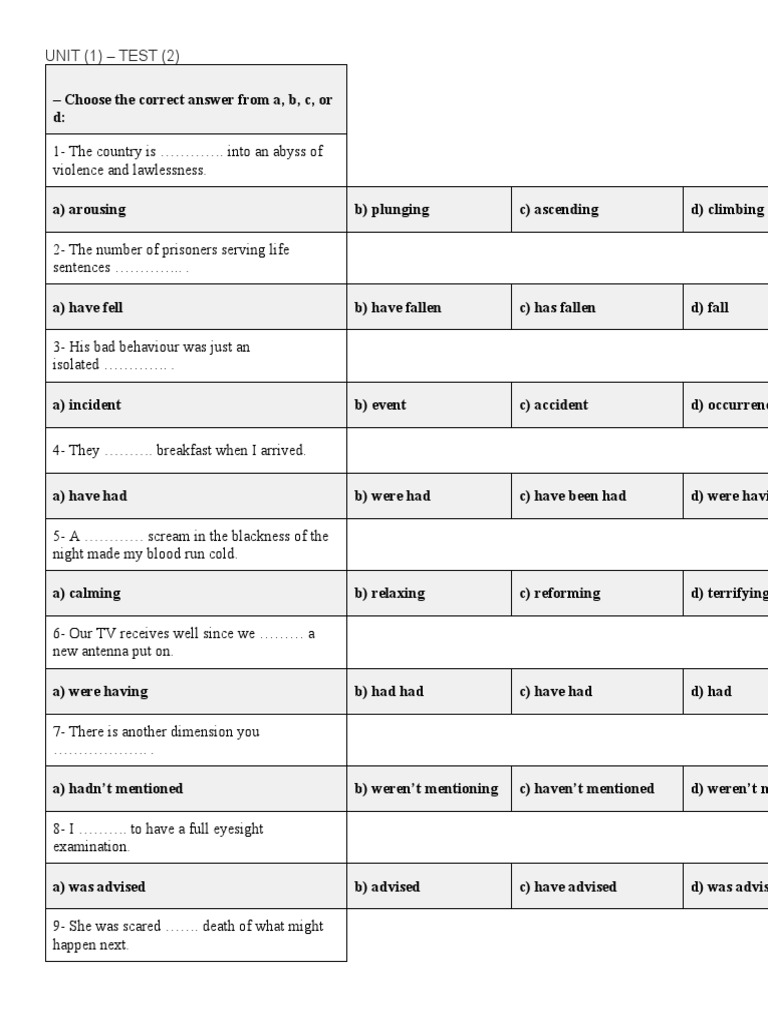 UNIT 1 Test 2 PDF Banana Life On Mars