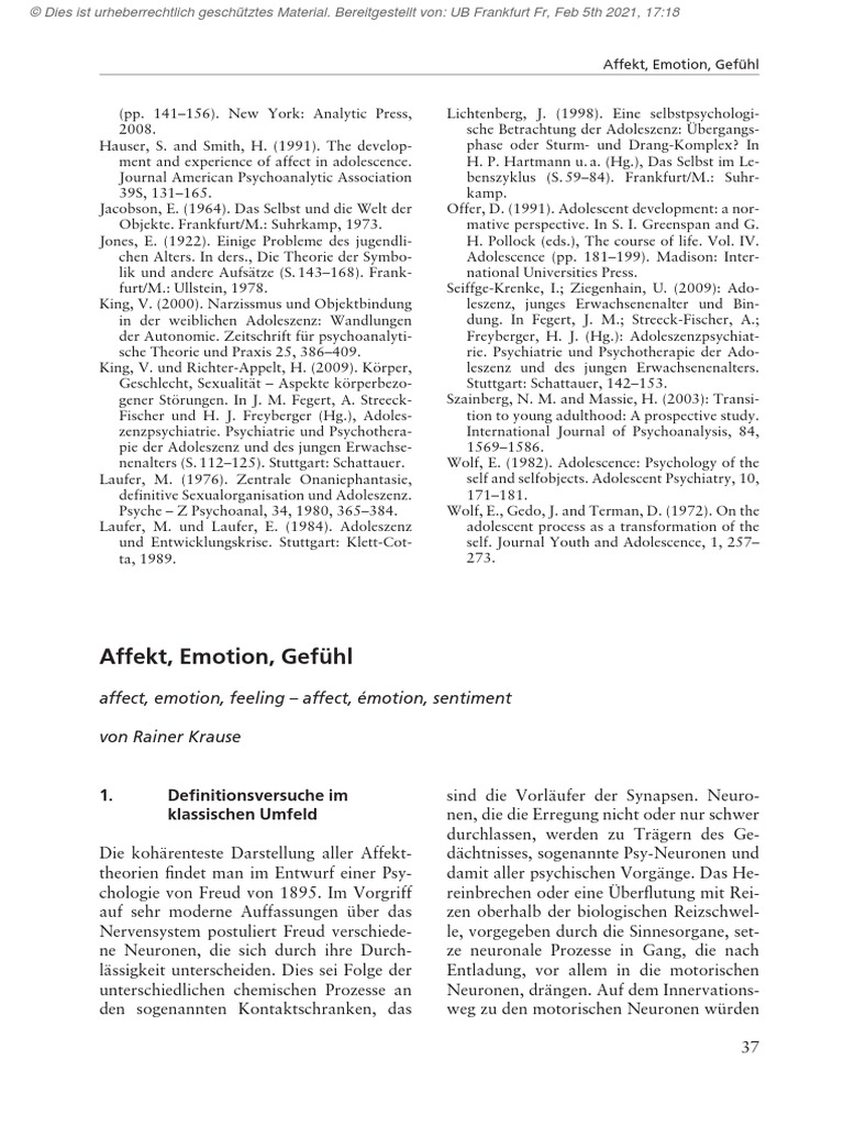 Handbuch Psychoanalytischer Grundbegriffe Affekt Emotion Gefhl | PDF