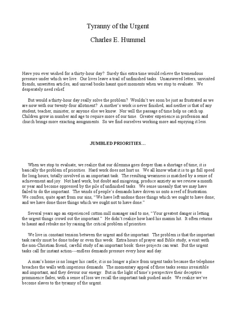 Tyranny of The Urgent PDF Lazarus Of Bethany Jesus