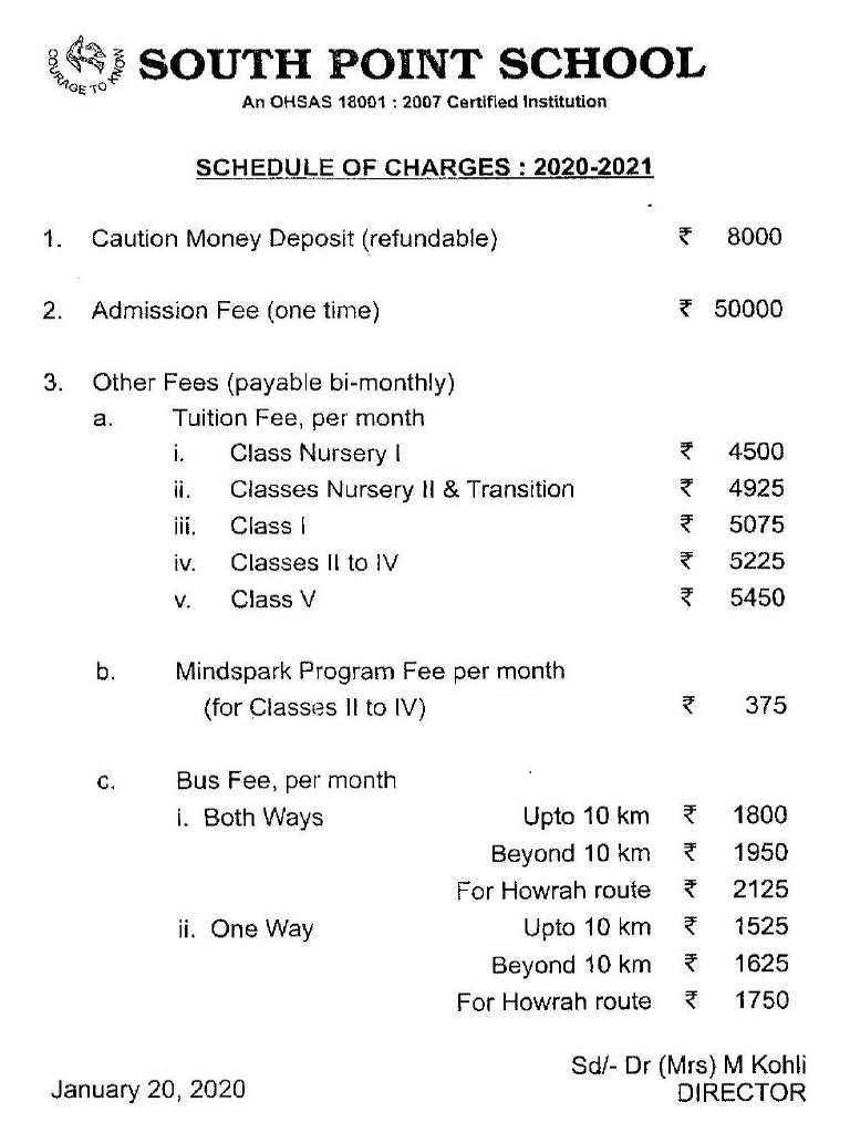 Fee Structure 2020 2021 PDF