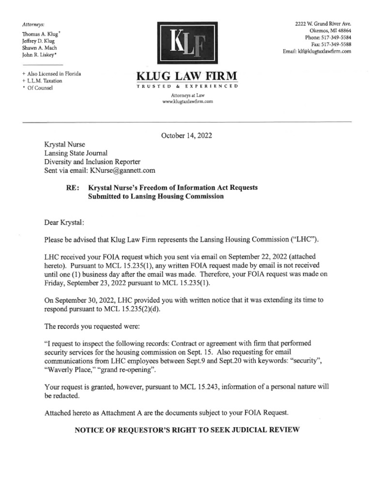 Emails From Lansing Housing Commission On Waverly Place PDF