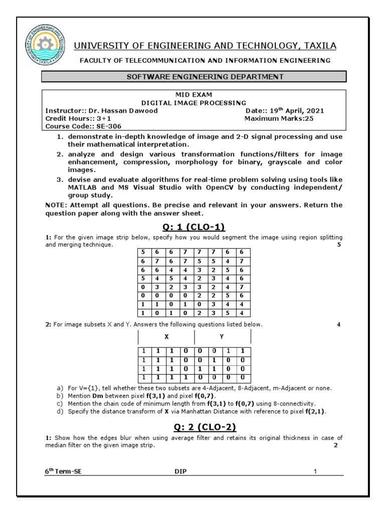 Digital Image Processing Midterm Exam | PDF | Engineering | Digital ...