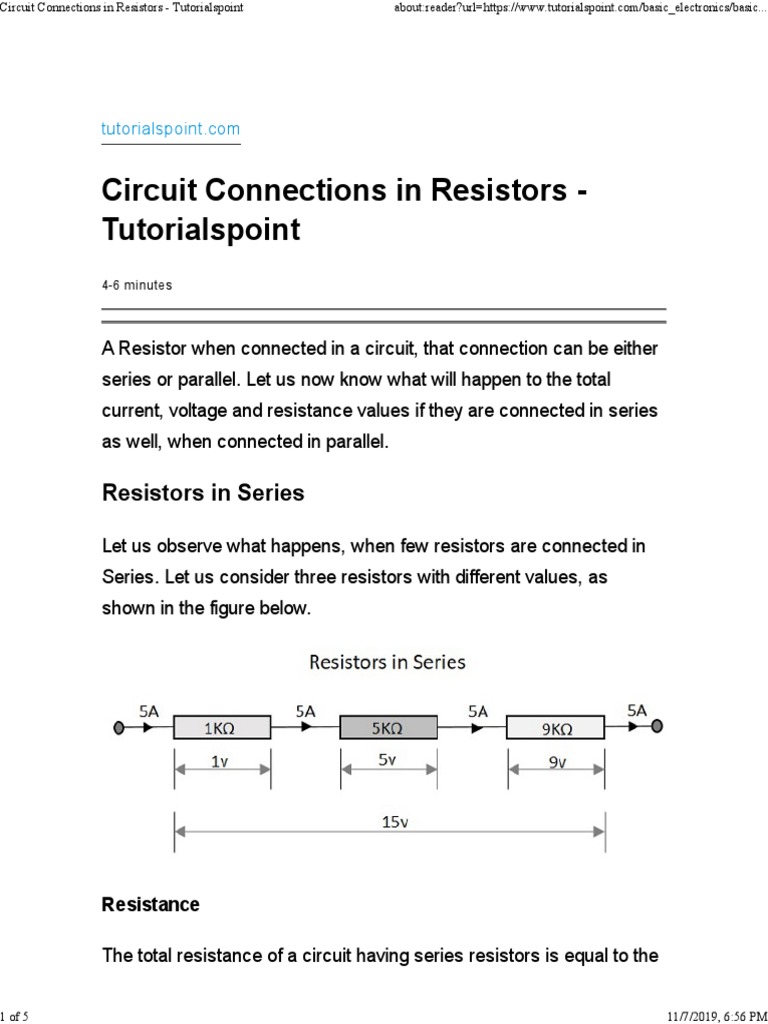 Circuit Connections in Resistors Tutorialspoint PDF Series And