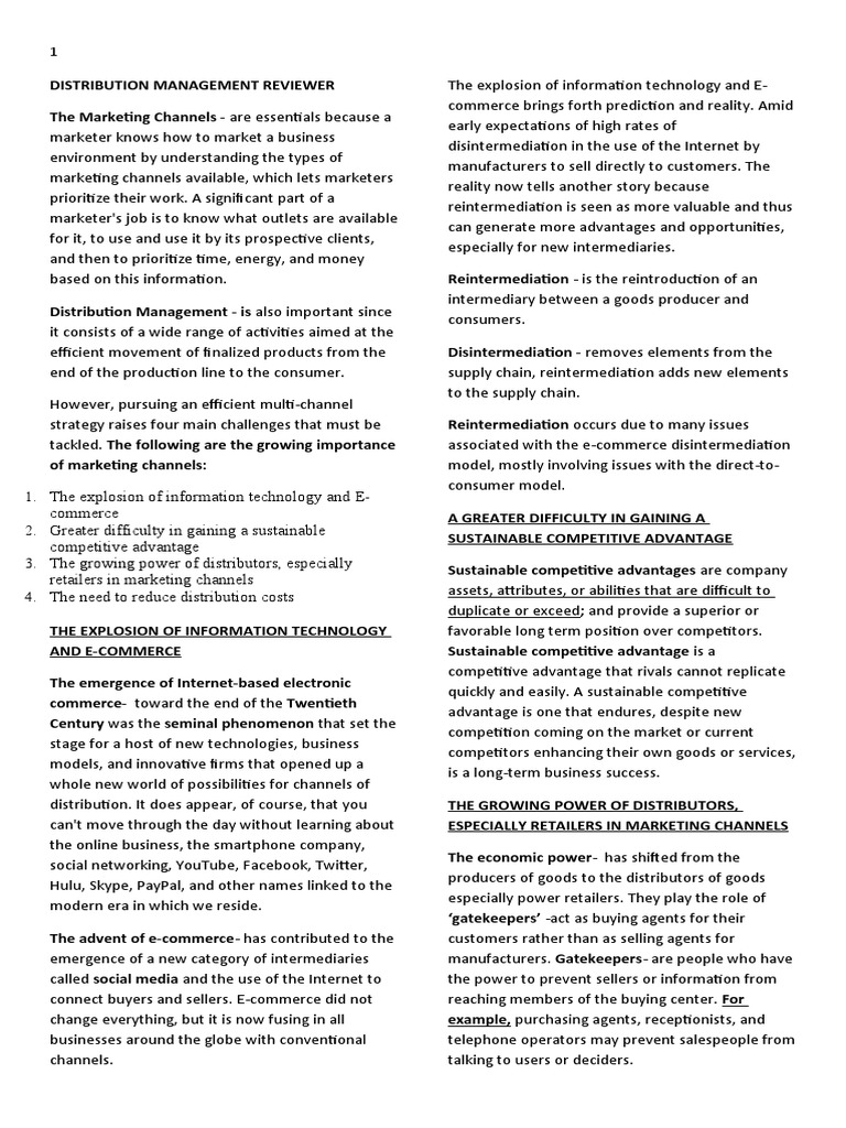 Distribution Management Reviewer PDF Marketing Retail