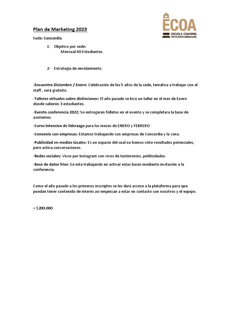 Plan de Marketing 2023 | PDF | Negocios | Arte