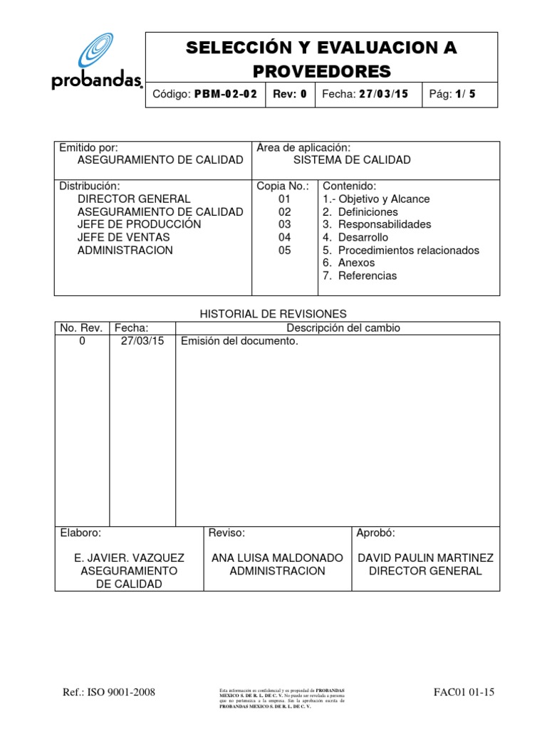 Evaluación de Proveedores ISO 9001 | PDF | Calidad (comercial) | Evaluación