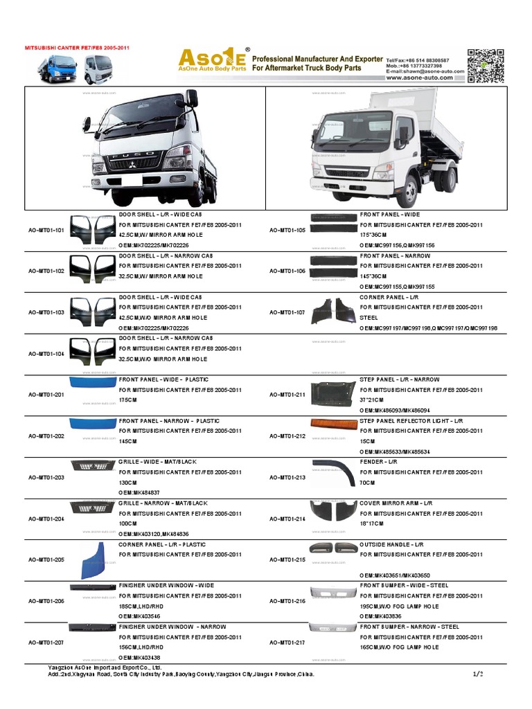 Asone Auto Body Parts Catalog For Mitsubishi Canter Fe7 Fe8 2005 2011