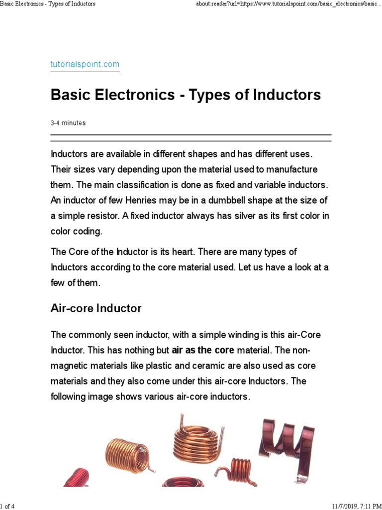 Basic Electronics Types of Inductors PDF Inductor Equipment