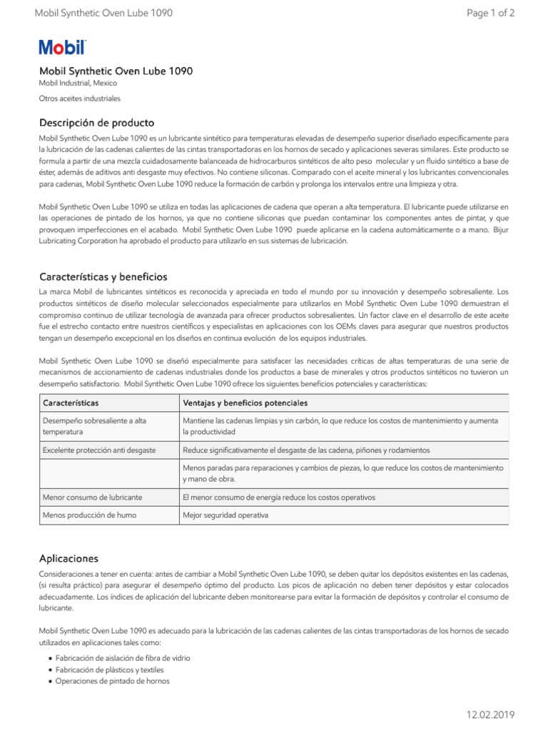 GLXXMobil Synthetic Oven Lube 1090 | PDF | Lubricante | Materiales