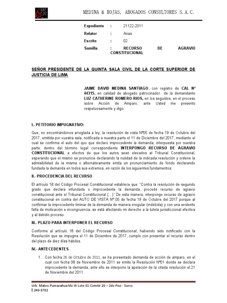Recurso de Agravio Constitucional | PDF | Ley procesal | Demanda judicial