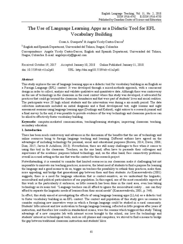 The Use of Language Learning Apps | PDF | Teaching Method | Language ...