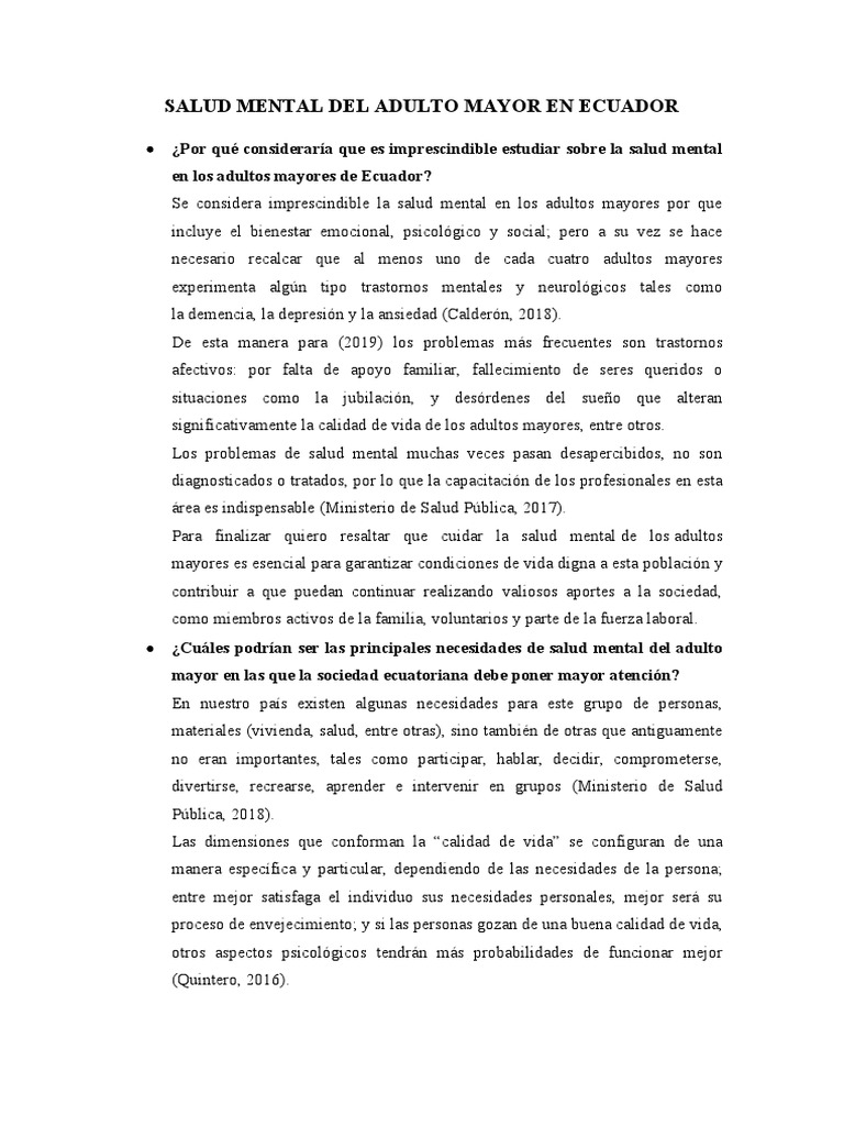 Salud Mental en Adultos Mayores Ecuador | PDF | Vejez | Salud mental
