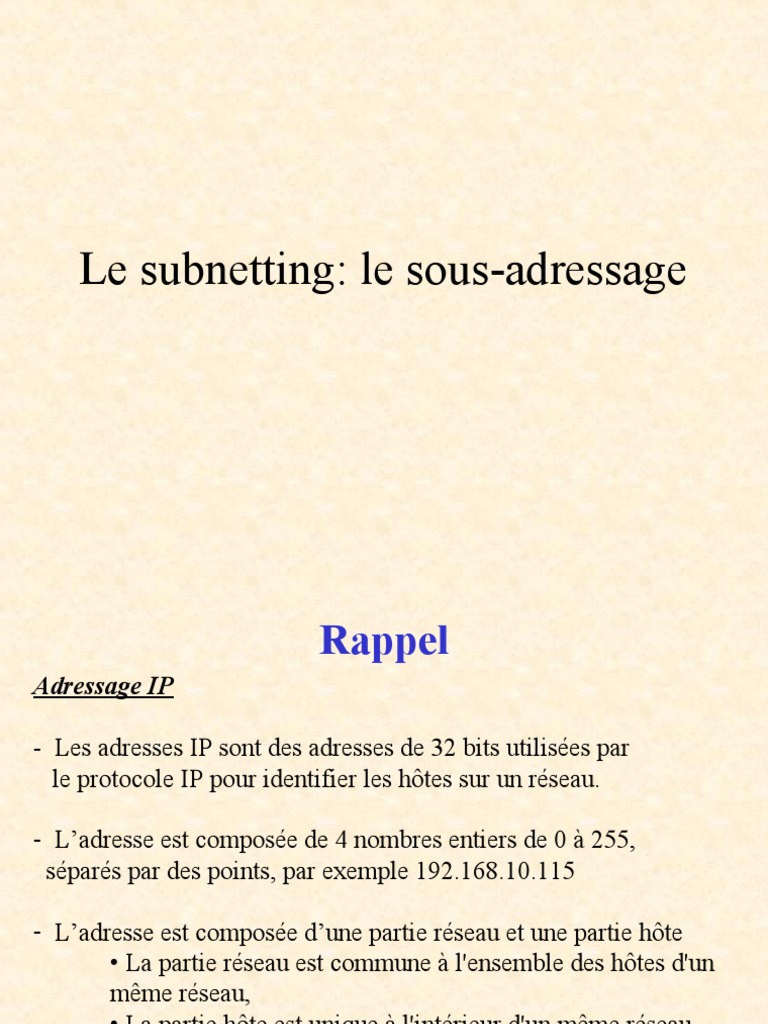 Sous-adressage IP et subnetting | PDF | Adresse IP | Protocoles réseau