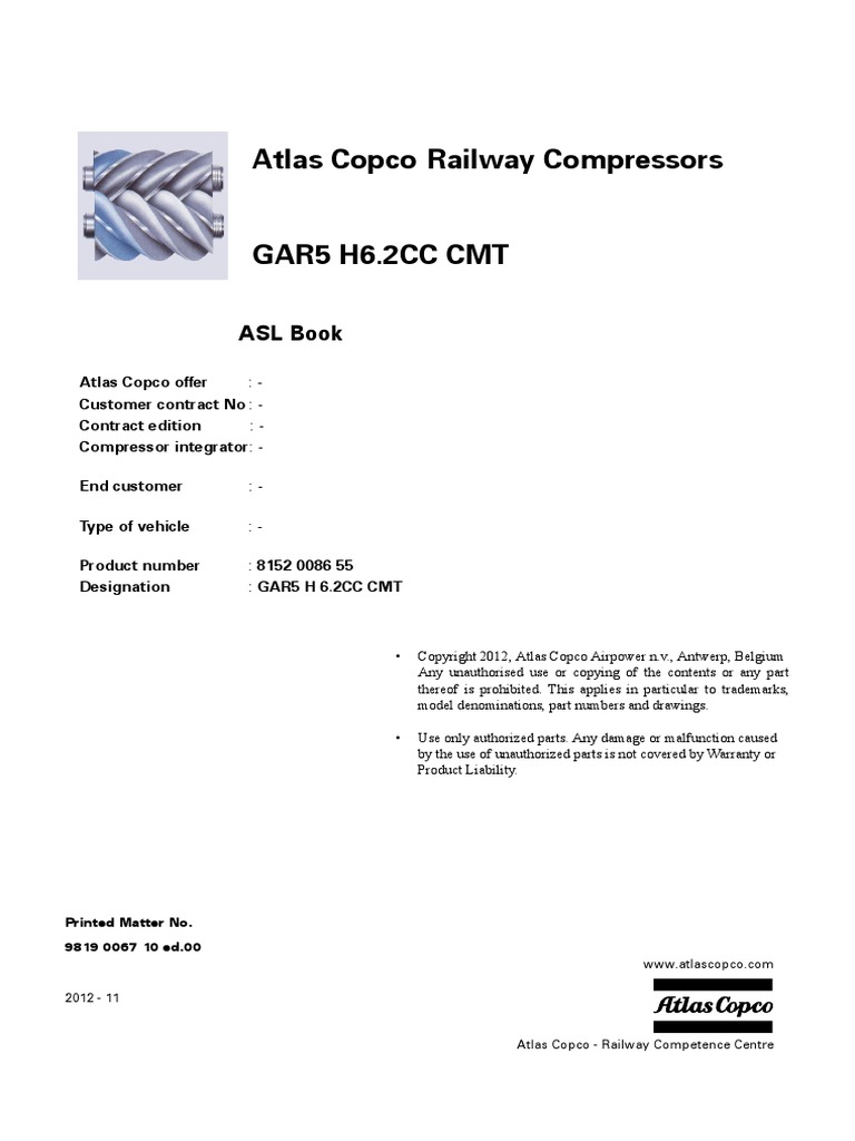 9819 0067 10 Compressor GAR 5 H Spare Parts Catalogue | PDF | Valve | Screw