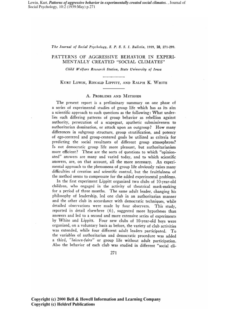 Aggressive Behavior in Social Climates | PDF | Psychology | Social ...