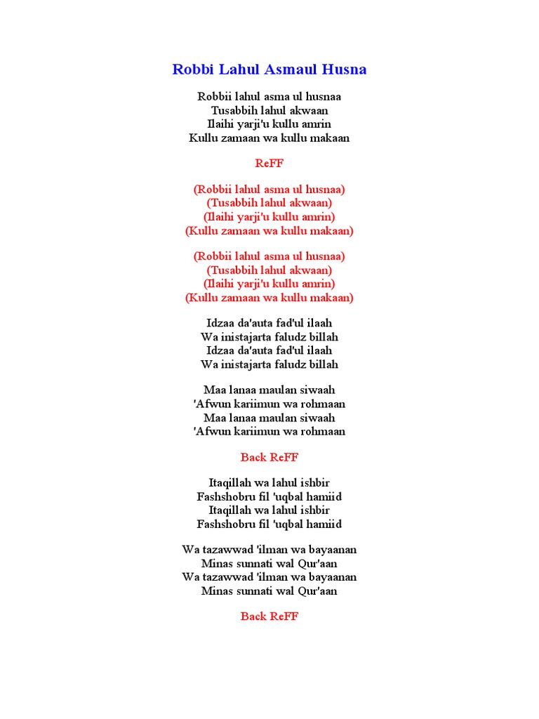 Lirik Robbi Lahul Asmaul Husna | PDF | Foreign Language Studies | Art
