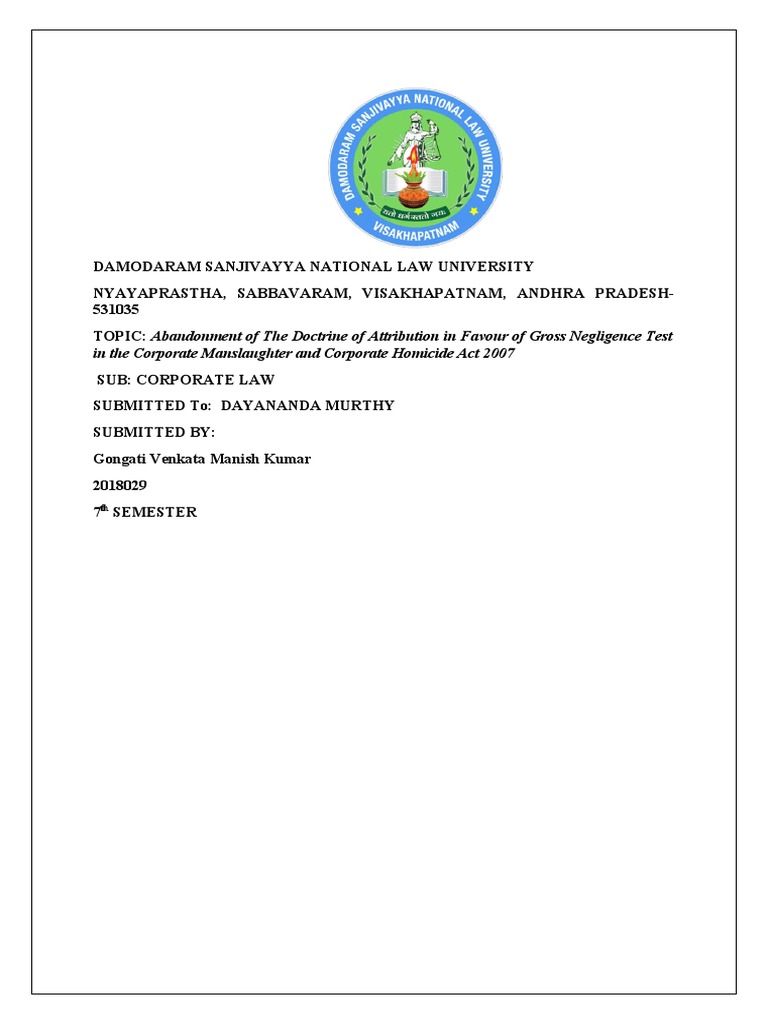 2018029,,, Corporate Law Research Paper PDF Manslaughter Crimes