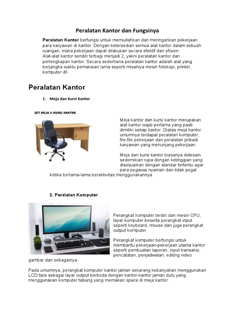 Peralatan Kantor Dan Fungsinya TUGAS DDPK MPLB PDF