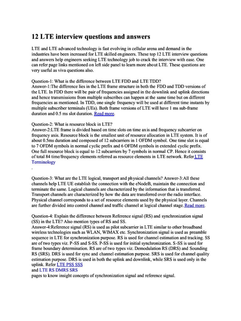 LTE Interview Questions and Answers PDF Duplex