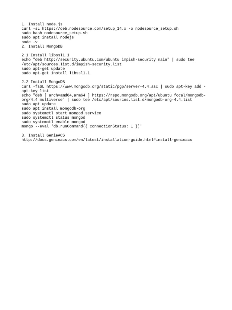 GenieACS Installation Guide for Ubuntu | PDF | Technology & Engineering