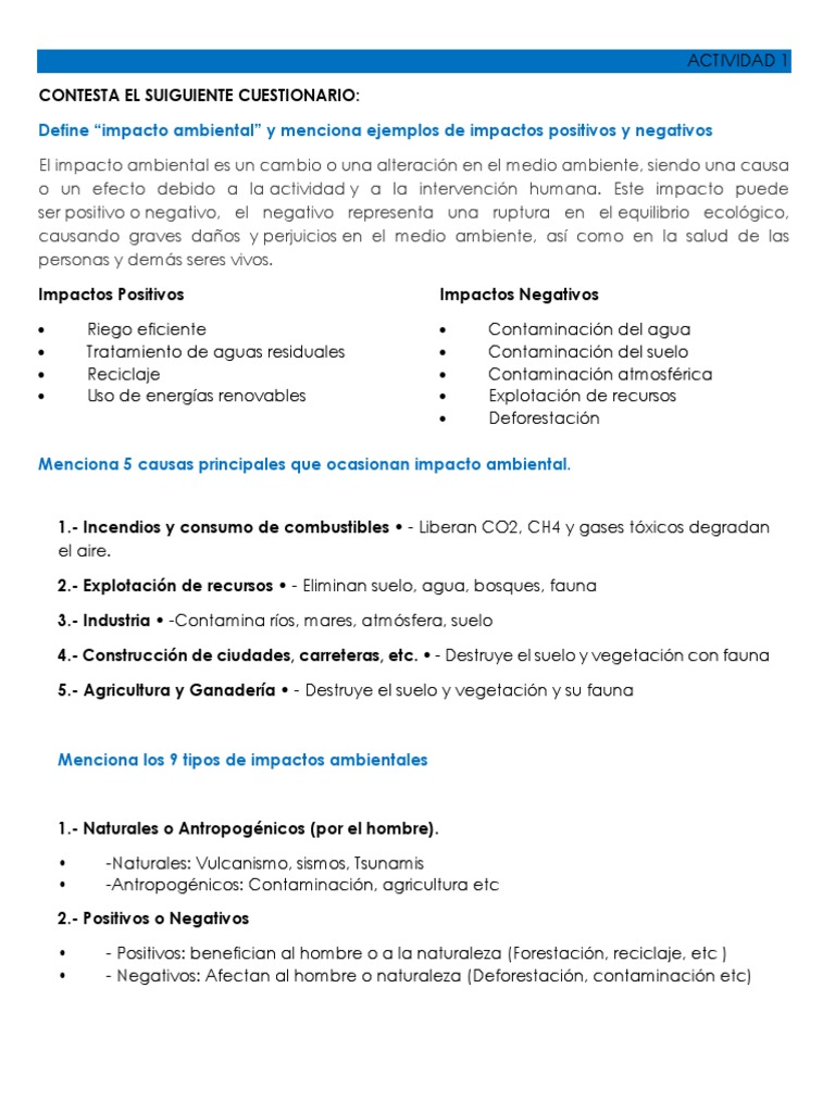 Cuestionario Impacto Ambiental | PDF | Entorno natural | Contaminación
