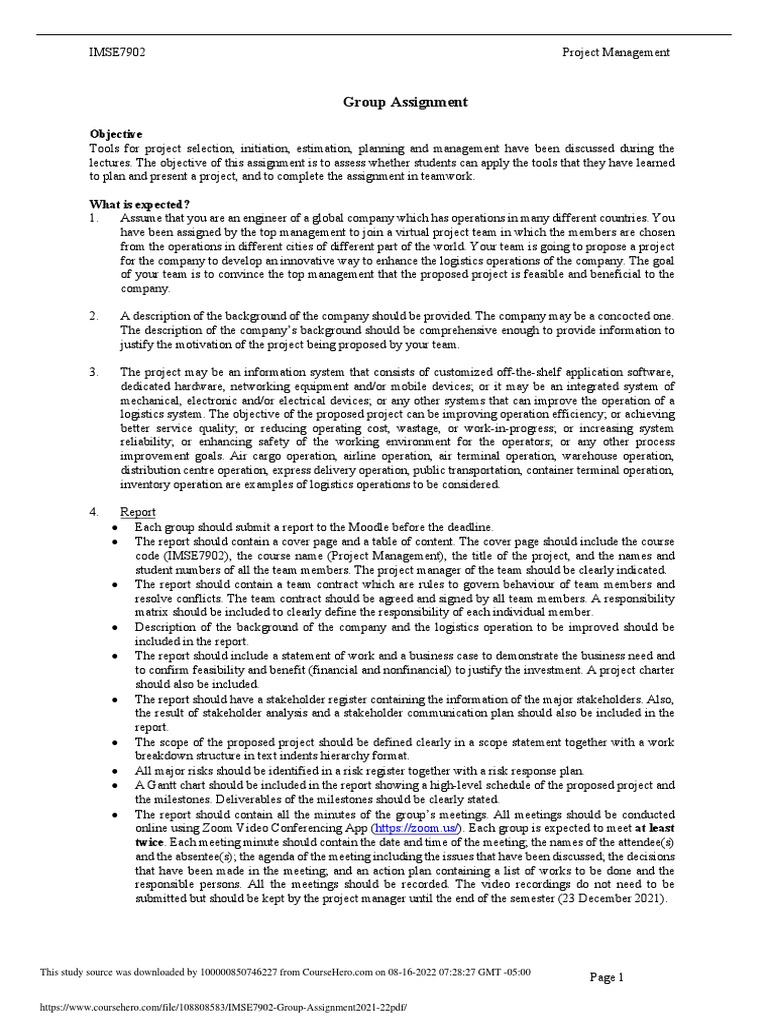 IMSE7902 Group Assignment 2021 22 PDF | PDF | Project Management ...
